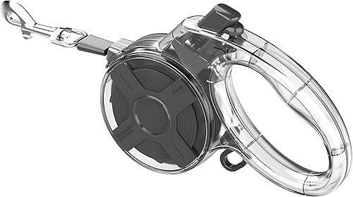 Correa retráctil para perro de 16 pies sin enredos con freno con una sola mano, cinta de nailon fuerte y carcasa transparente para perros pequeños y