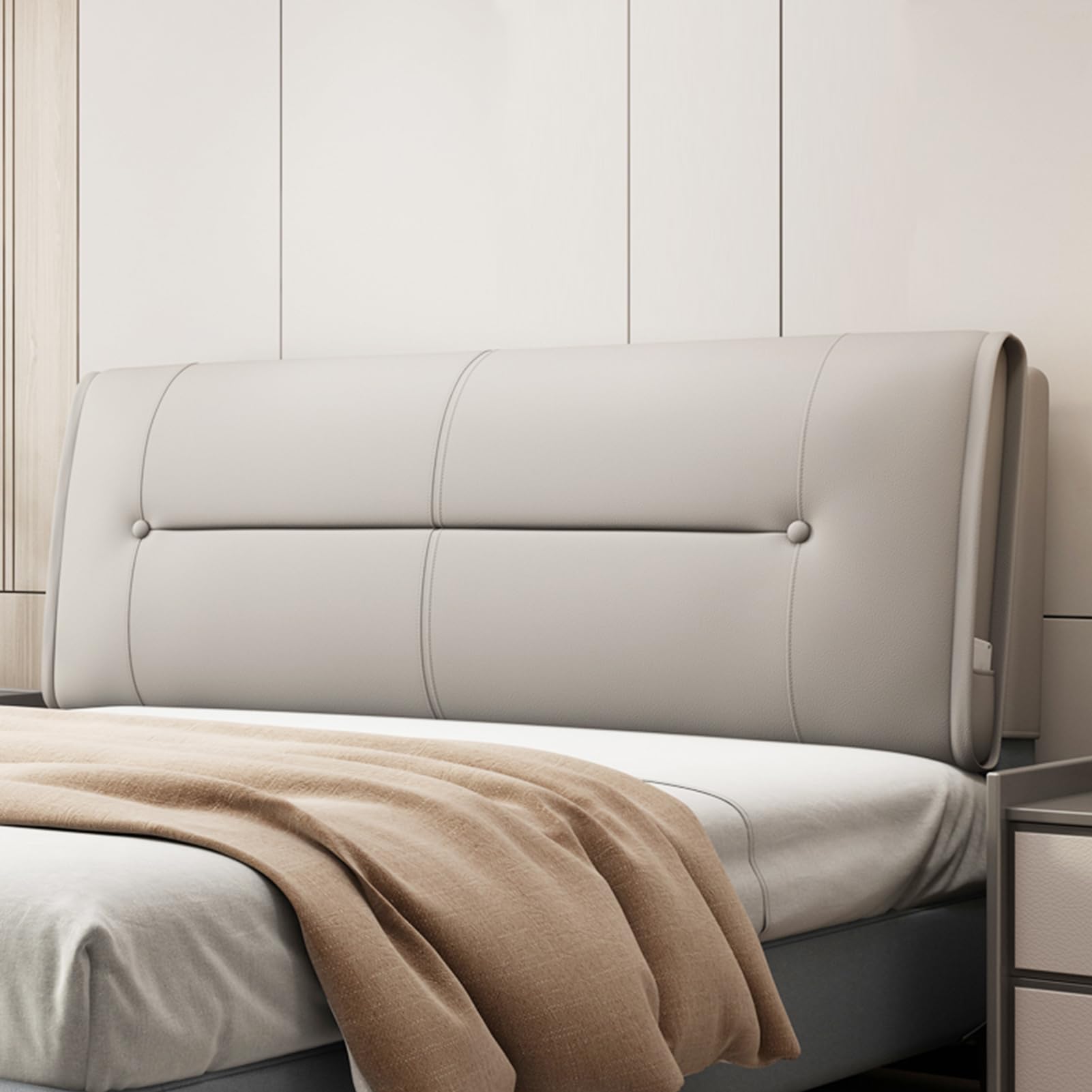 Cabecero grande de color caqui con correas para cama, cabecero de pared de 53 x 23 x 4 pulgadas, cojín rectangular de apoyo lumbar con funda extraíble para sofá, cama, litera