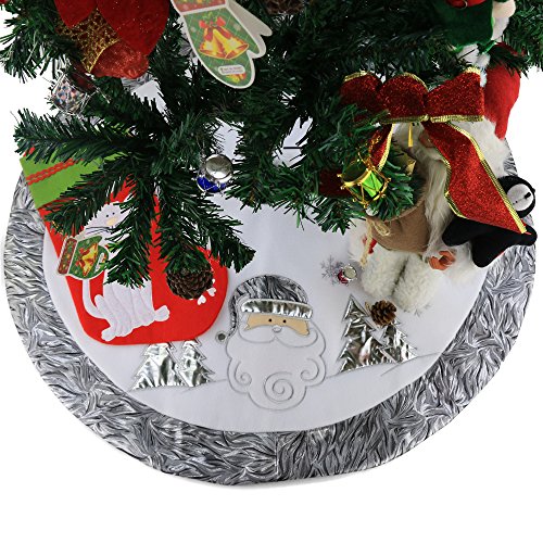 Wewill 36'' Luxury Silvery Christmas Tree Skirt Santa Embroidered White Santa Claus Snowflake With Satin Border Xmas Tree Skirt Christmas Tree Ornaments Gifts #TOP5