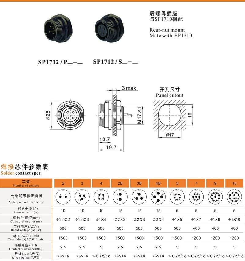 WEIPU Connecteur étanche 3P 16A Socle Et Prise Pour Solaire Et Prise De