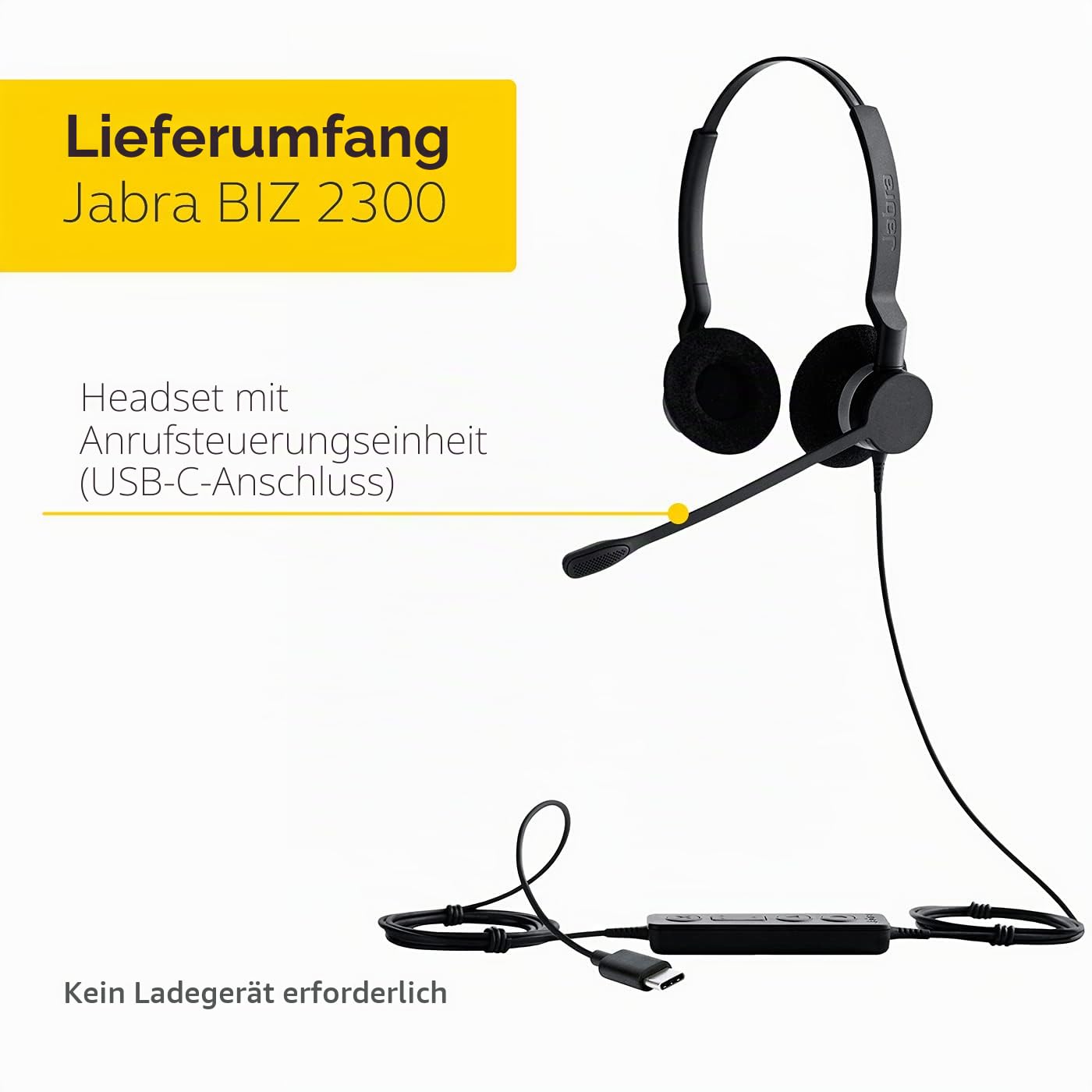 Jabra Biz 2300 USB-A MS On-Ear Stereo Headset - Skype for Business zertifizierte Kabel-Kopfhörer mit Geräuschunterdrückung und Bedieneinheit für Softphones und Tischtelefone, Schwarz