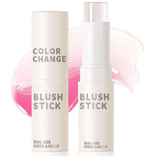 NewBang Rubor en barra que cambia de color para maquillaje de mejillas, rubor transparente que cambia de temperatura, rosa crema, rubor mágico,