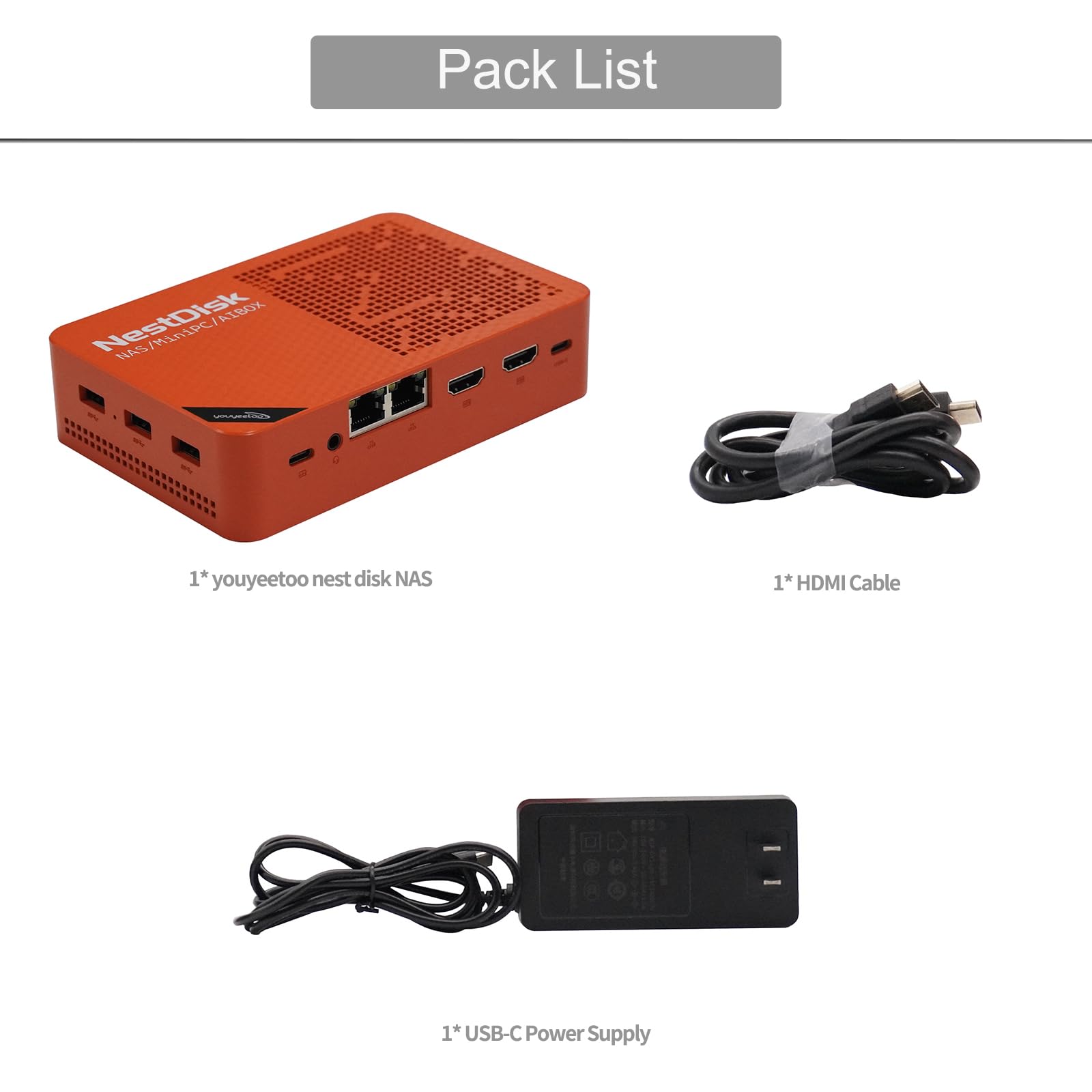youyeetoo Nest Disk NAS & Mini PC with Intel N150-4-Bay NVMe up to 16TB, 12GB DDR5 RAM, Dual 2.5GbE/WiFi 6, 3X 4K Output, Pre-Installed OMV for Home/Office (12GB+64GB(eMMC),Orange)