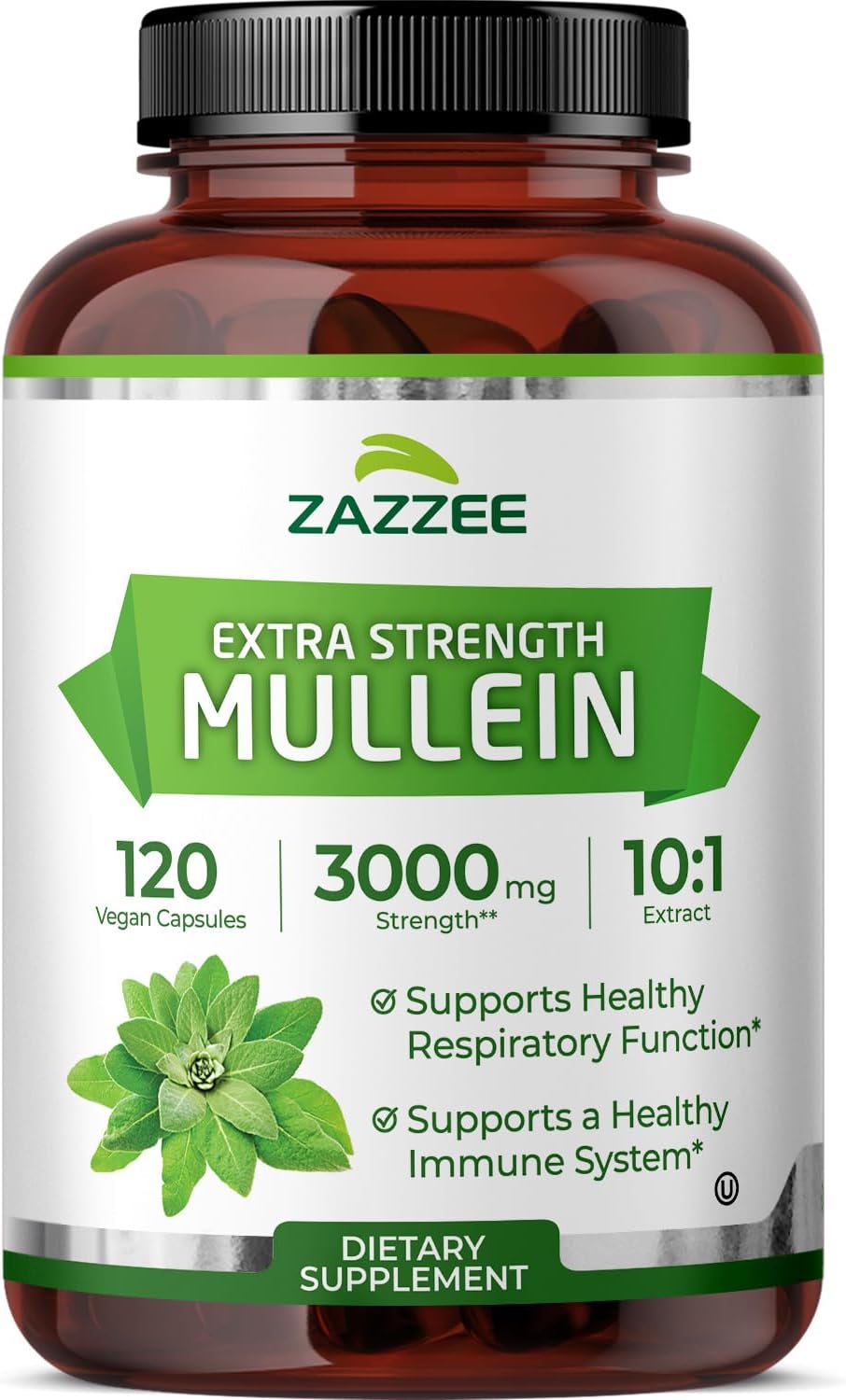 - Zazzee Extra Strength Mullein Leaf 10:1 Extract, 120 Vegan Capsules, 4 Month Supply, Verbascum Thapsus, Respiratory & Lung Support, Certified Kosher, 100% Pure Leaf Powder, Non-GMO, Made in the USA