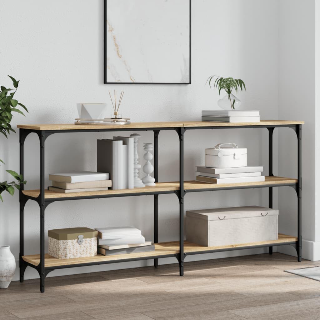 SXZenSpace Console Table 150 x 29 75 cm Sonoma Oak Engineered Wood with Metal Frame, Slim Hallway Sideboard for Living Room Bedroom Corridor