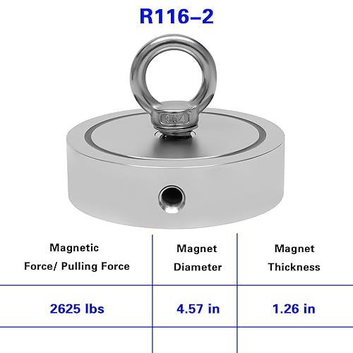 Miniatura 2 de Kit de imán de pesca de 2625 libras, kit de pesca de imán de doble cara con cuerda, imán de pesca súper fuerte para recuperar artículos en río,