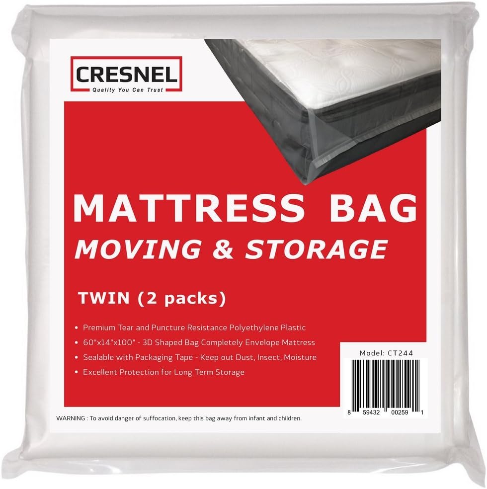 Mattress Bag for Moving & Long-Term Storage - Twin Size - Enhanced Mattress Protection with Extra Thick Tear & Puncture Resistance Polyethylene (Value Pack of 2pcs)