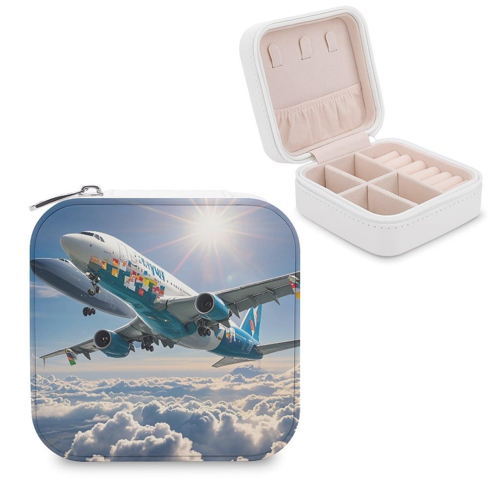 FekiLoot Airplane Jewelry Case Personalized Leather Jewelry Box Mini Travel Jewelry Case Small Portable Jewelry Organizer for Ring Earrings Necklace Bracelet