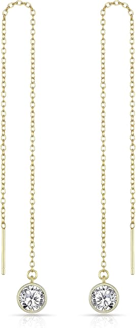 Gold Plated Sterling Silver Thread Earrings Created with Zircondia® Crystals