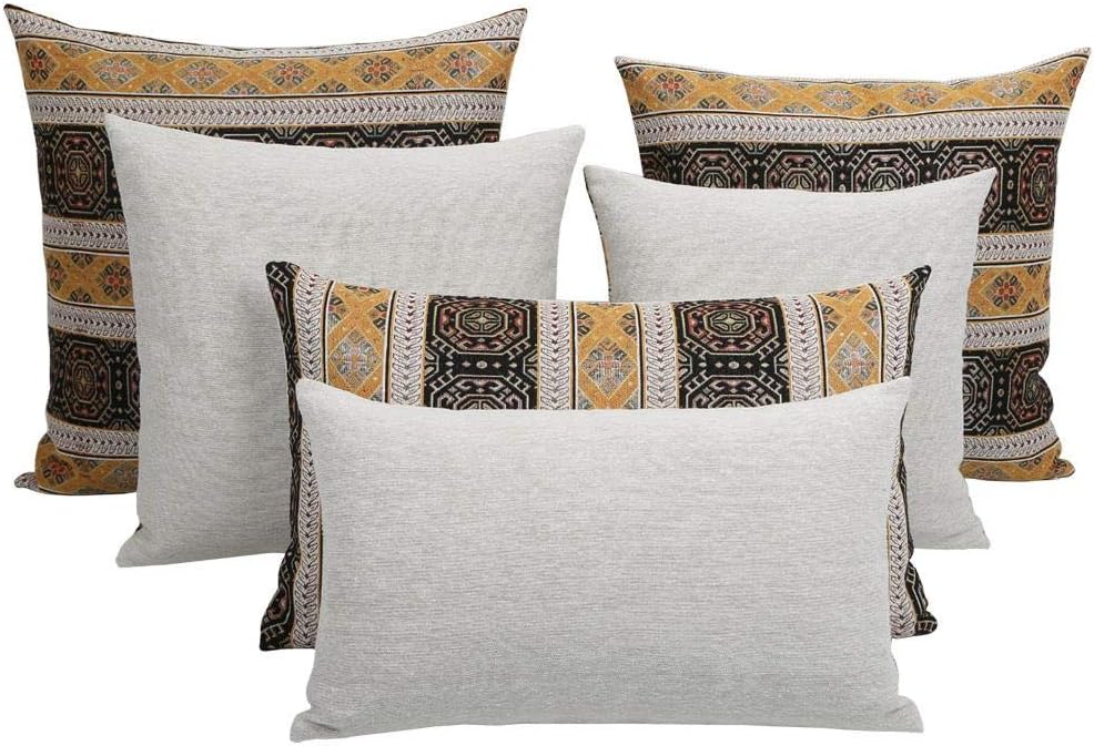 pillowerus Decorative Throw Pillow Covers Mustard Yellow and Black - 16 x 16 Inches Modern Kilim Pillows , Boho Room Decor for Couch , Bohemian Outdoor Case for Farmhouse , Ethnic Shams , for Sofa : Home & Kitchen
