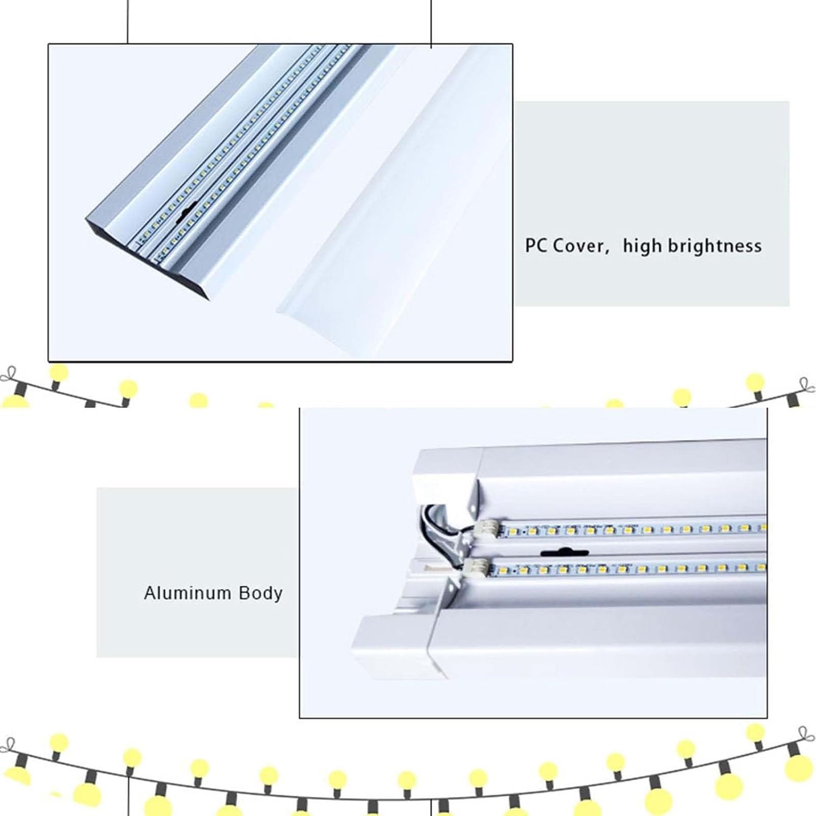 Liniowa lampa sufitowa LED, światło dzienne 3000/6500K, osłona przeciwpyłowa, do garażu, warsztatu, biura, ściany, kuchni (ciepłe światło, 2 stopy / 20 W)