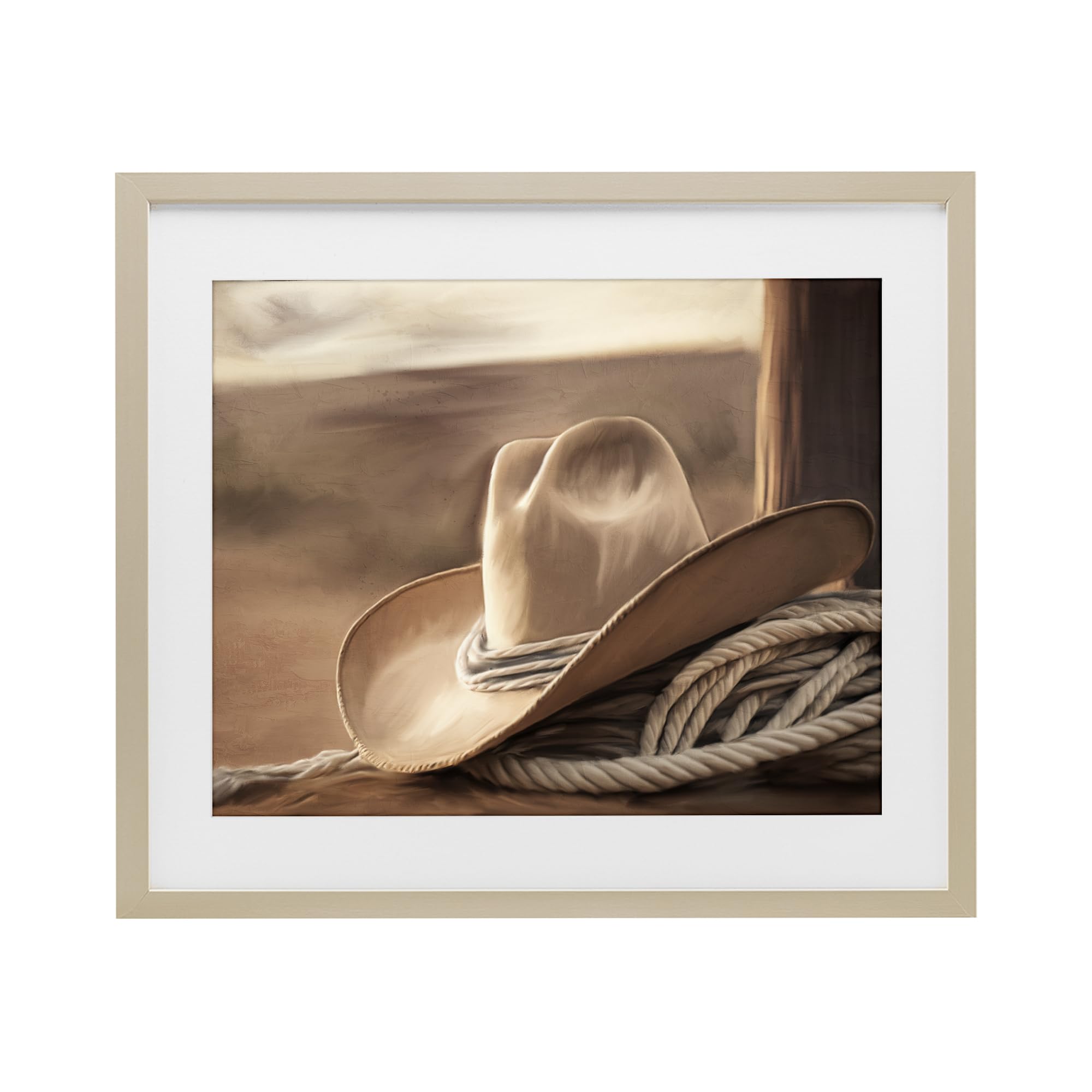Stupell Industries Harvest Pine (Textured) 'White Cowboy Hat'| Framed Print Under Glass