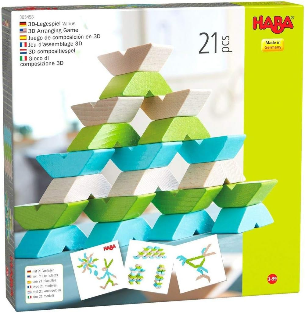 HABA Wooden Building Blocks - Varius 21 Piece STEM Educational Toys for 3 Year Old and Up, Wooden Montessori Toys and Architectural Stacking Blocks for 3 Year Olds, Made in Germany