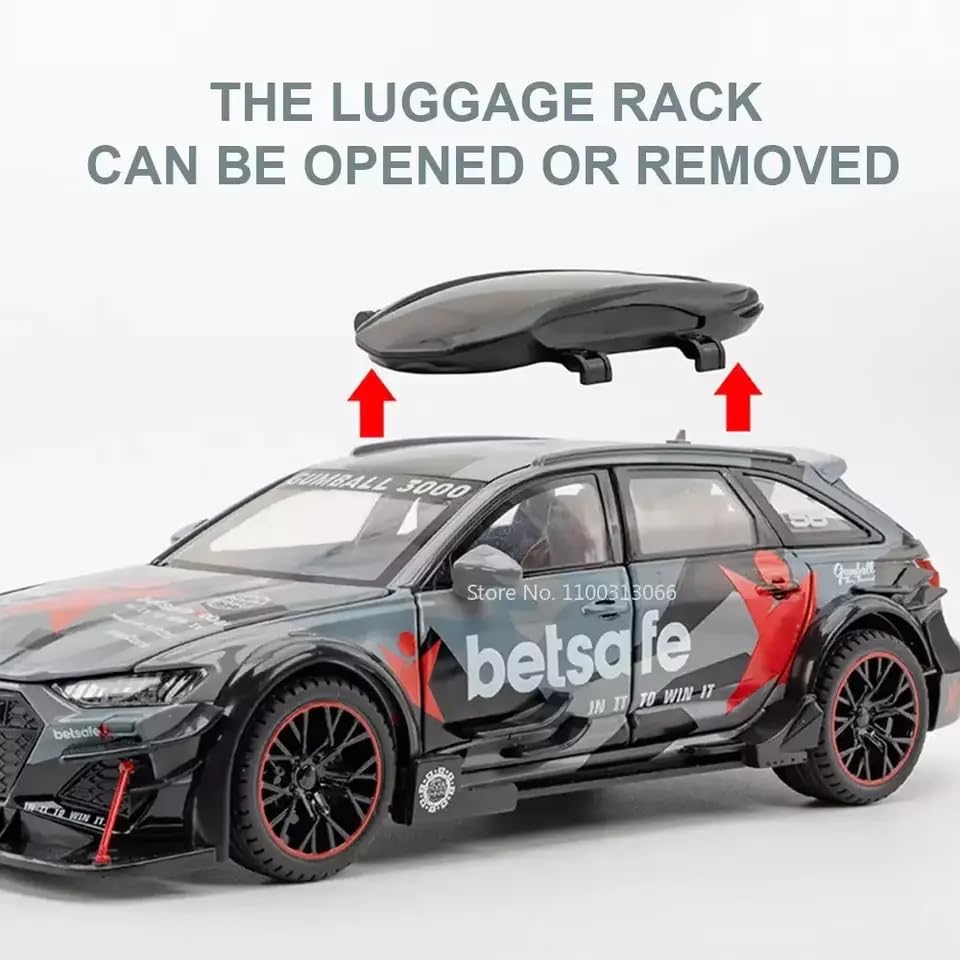 Image of Audi RS6 DTM Modified 1:24 Diecast Scale Model, Pull Back Toy Car for Kids, Openable Doors, Light & Music Features, Toy Vehicle for Boys and Girls (Grey)