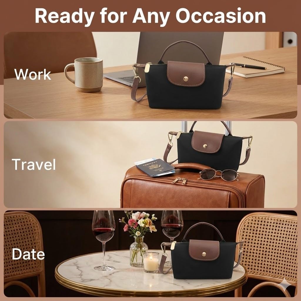 Black Mini Nylon Crossbody Bag for Women, Lightweight Small Shoulder Purse with Top Handle & Adjustable Strap Everyday Purse - Image 7