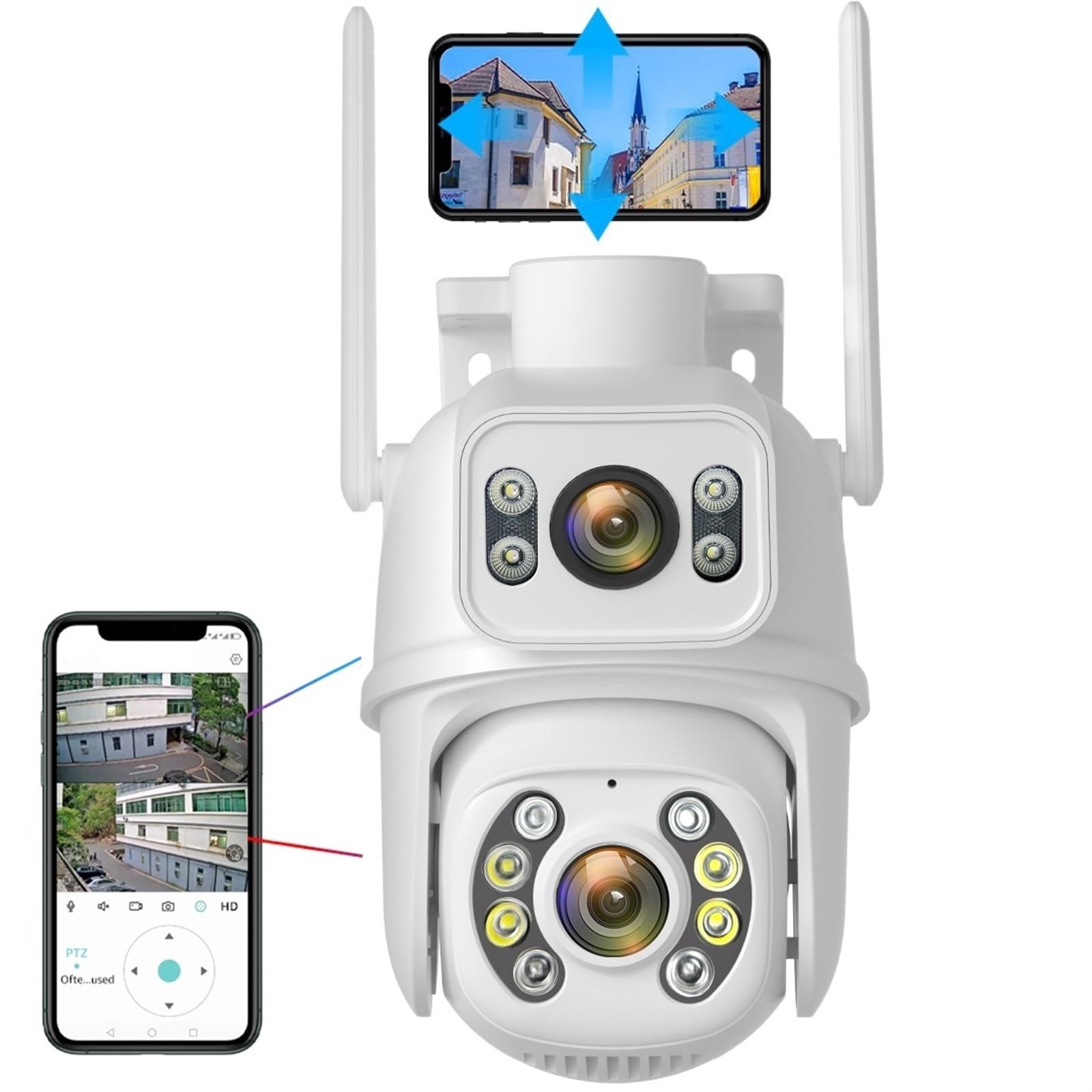 CVFRDD 6MP 4K PTZ IP Camera Security Protection Dual Lens ScreenColor Night Vision4MP IP Camera CCTV Surveillance Camera(64G SD Card)