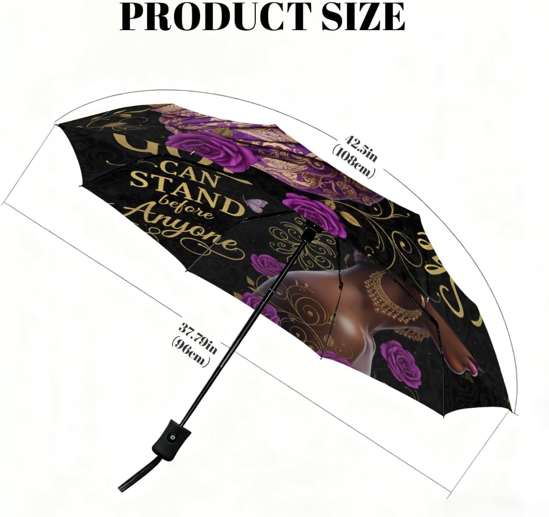 Travel Umbrella for Rain - African Black Woman Windproof Small Compact Automatic Reverse Fold Umbrellas for Women Kids, Auto Open Close Cute Umbrella for Commute, Backpack, Car