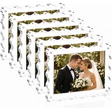 6 Pack 4x6 Acrylic Picture Frames, 20mm Double-Sided Tabletop Display | Scalloped Edge Acrylic Magnetic Picture Frames 4x6 Clear Acrylic Photo Frame Free Standing Desktop Display Stand