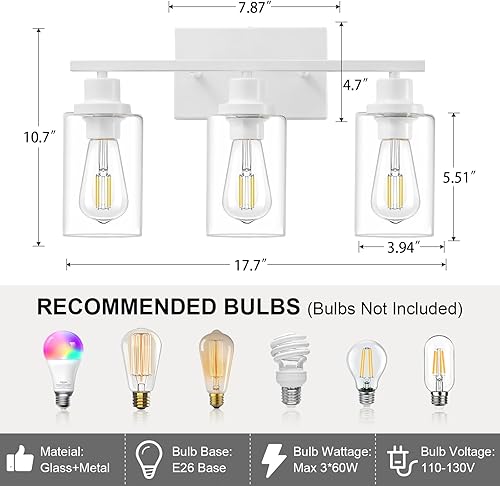 Miniatura 3 de 3 lámparas blancas para baño, luz de tocador sobre el espejo, apliques de iluminación de pared modernos, lámpara de pared industrial rústica para