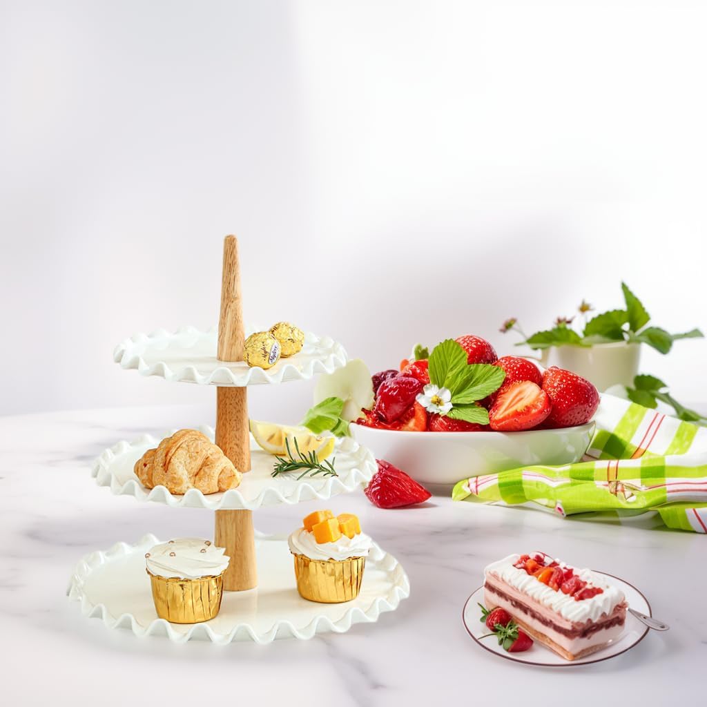 3 Tier Cupcake Stand,White Porcelain Wedding Cupcake Stand,Tiered Serving Tray,Cupcake Display Tower, Dessert Stand for Party,Wedding