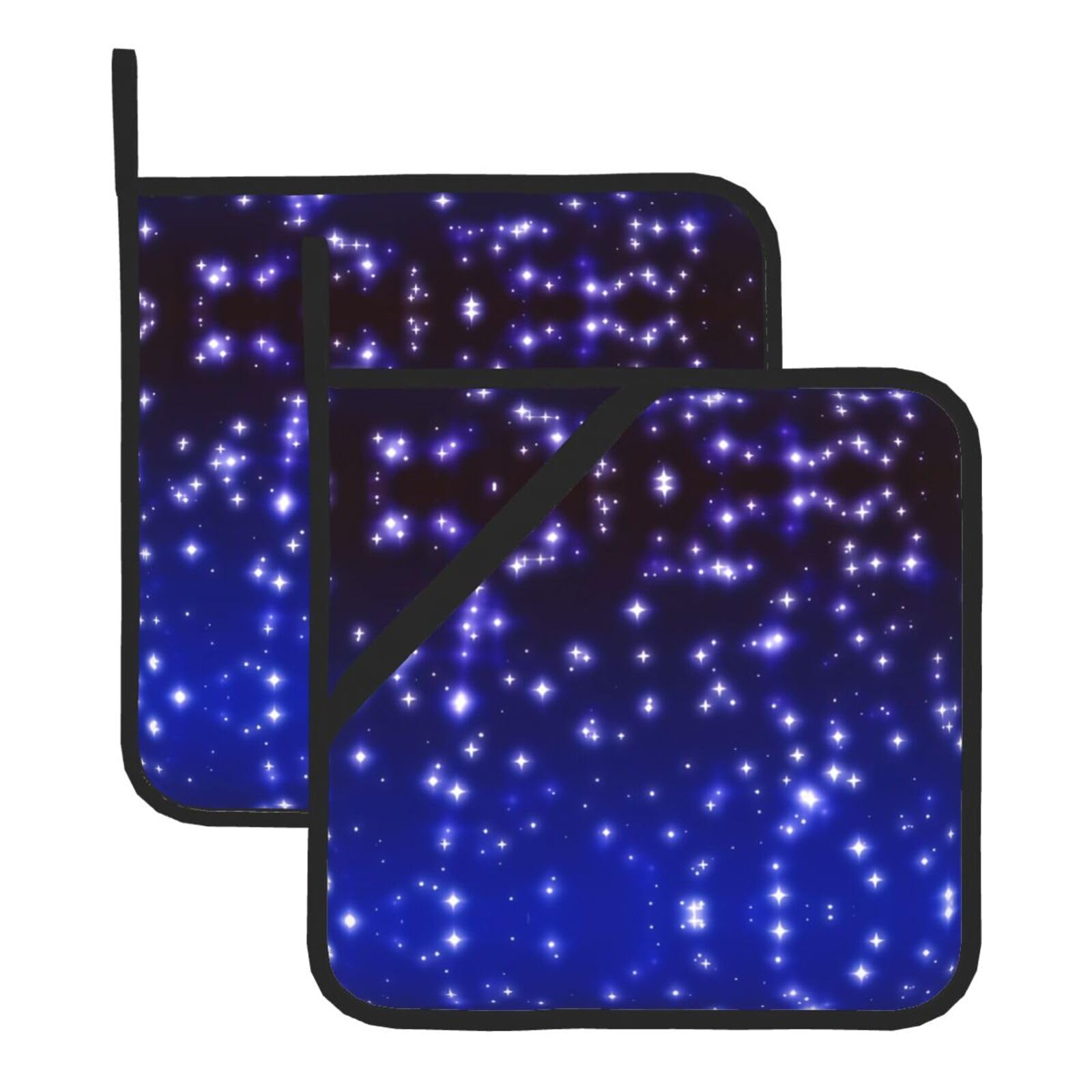 WHJDPP Bright Stars Prints Square Hot Pads for Kitchen Counter - Waterproof Pot Holders Set of 2, Heat Resistant Trivets with Pocket & Hanging Loop for Serving, Oven & BBQ