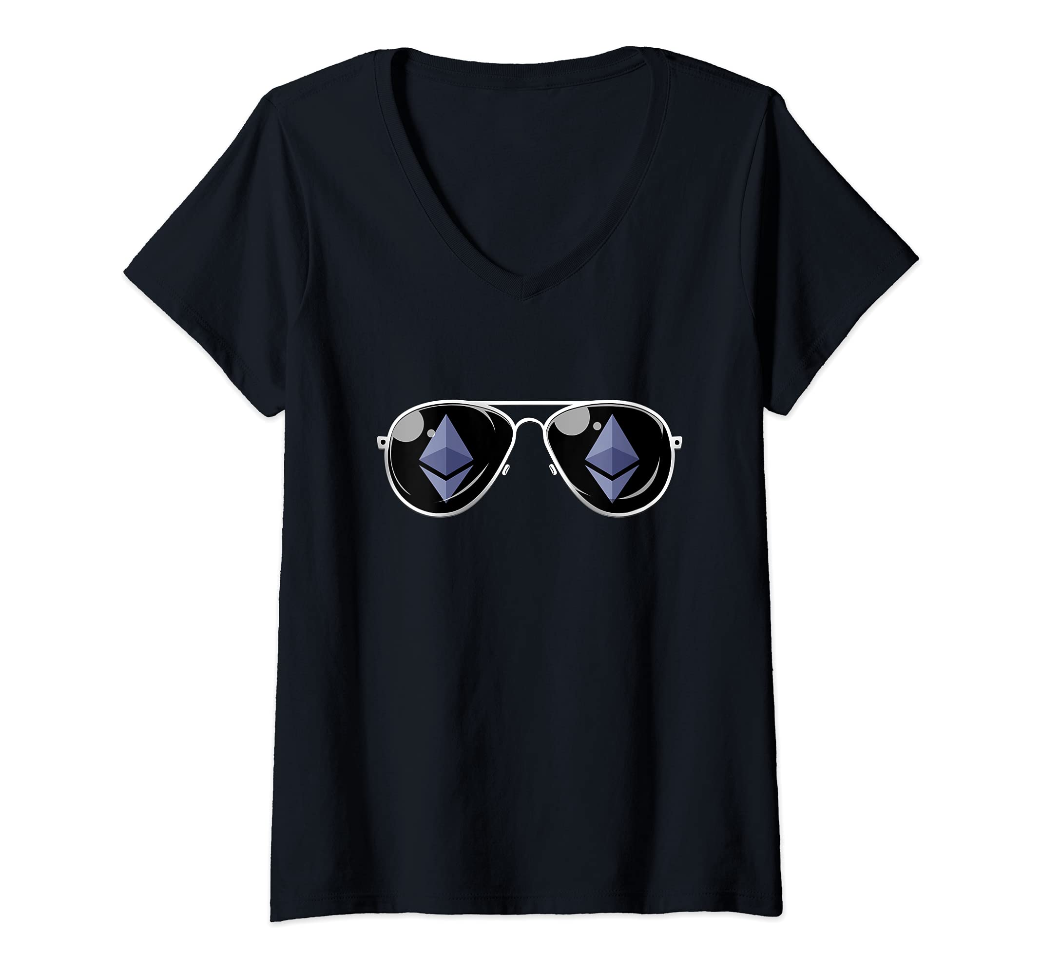 Cryptocurrency Mining Co.Womens Ethereum Aviators Cryptocurrency ETH Crypto Ethereum V-Neck T-Shirt