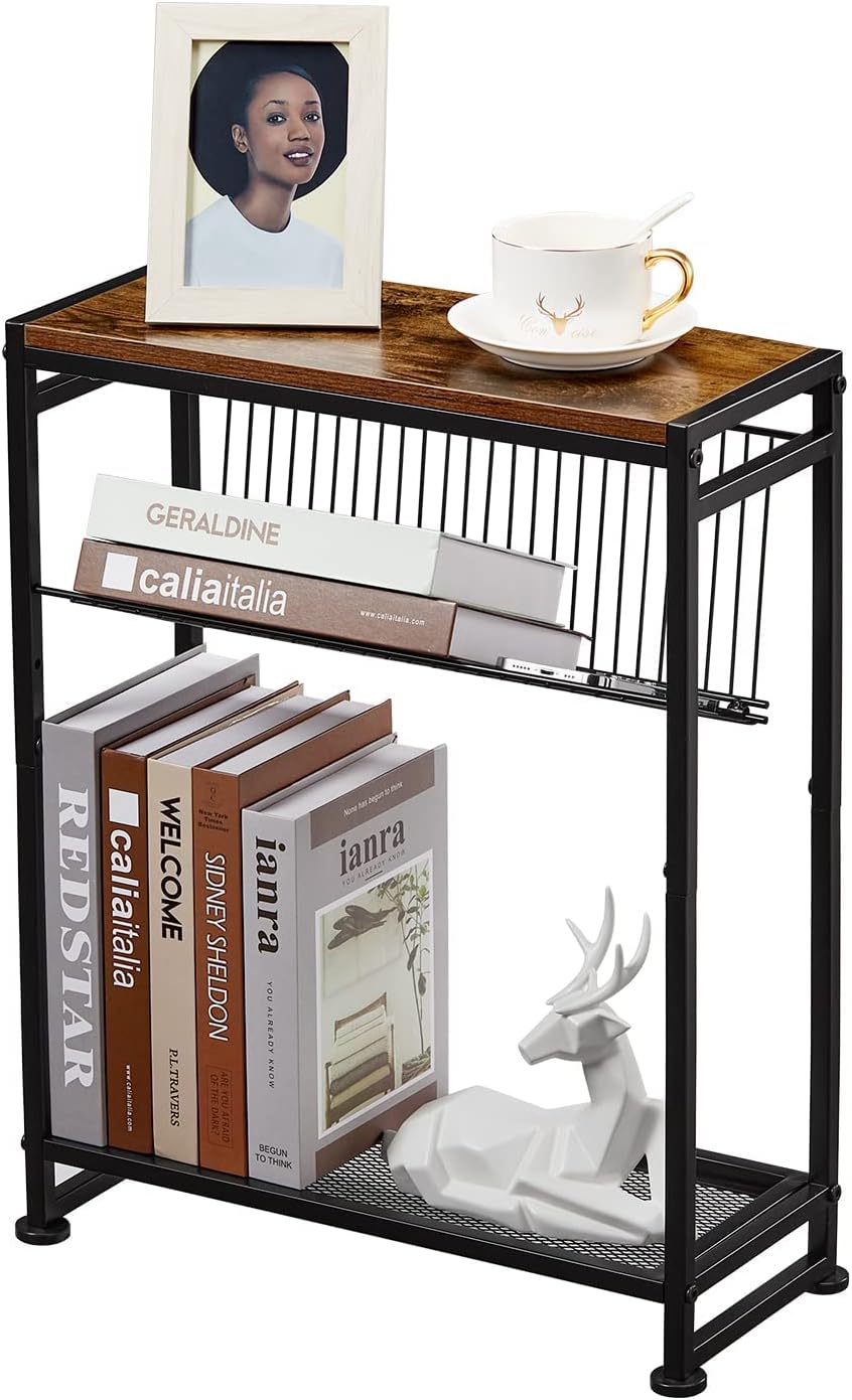 Neekor Side Table for Small Spaces Slim End Table with Magazine