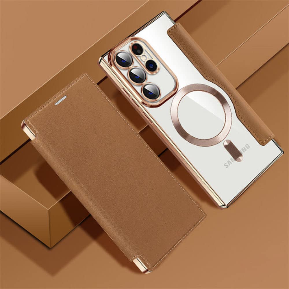 Funda de cuero para Samsung S23 Ultra con carga inalámbrica elegante 8
