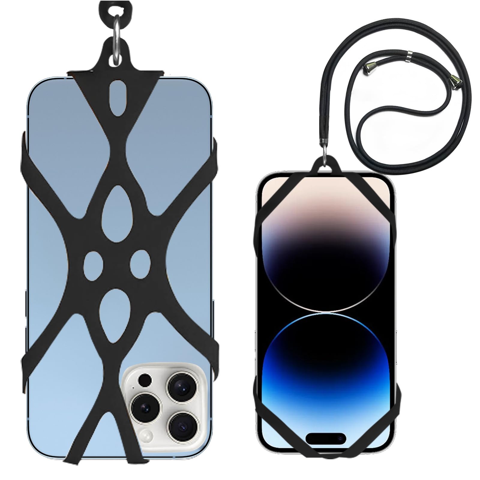 Paquete de 2 cordones universales de silicona para teléfono celular y cuerda de nailon, correa cruzada ajustable para teléfono celular, cordones desmontables para teléfono celular, antirrobo, para el