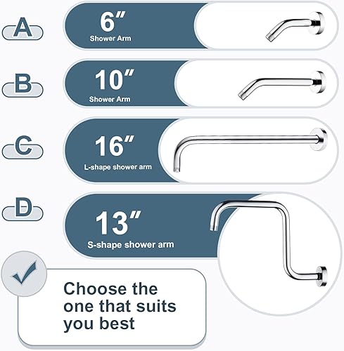 Vista 60 de BRIGHT SHOWERS Brazo de extensión de cabezal de ducha de 13 pulgadas con brida en forma de S, extensor de altura alta, brazo largo de acero Cromo