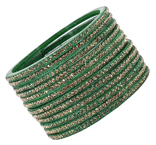 Image of NMII Glass with Zircon Gemstone and Beads Studdded Glossy Finished Traditional Bangle Set For Women and Girls