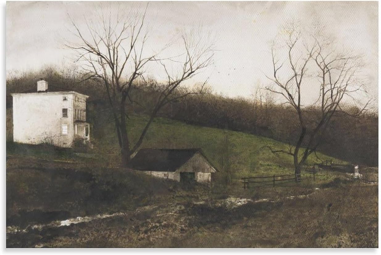 Orjdjz Wxkbl Andrew Wyeth《Evening at Kuerners》Poster Landscape Canvas Wall Art Andrew Wyeth Prints Abstract Painting for Home Decor Picture 40x65cm Frameless