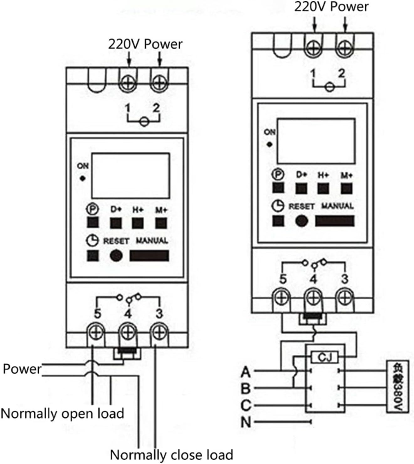 15A Digital LCD Power Programmable Timer Switch Relay Din Rail Mount Electronic Time Switch DC48V/12V/24V/110V/220V(48v)