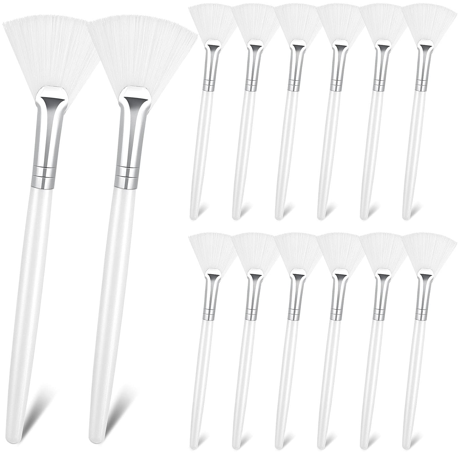 14 Pieces Facial Soft Fan Brushes Acid Applicator Brush Cosmetic Makeup Applicator Tools for Mud Cream,5.82 Inches/15cm (White)