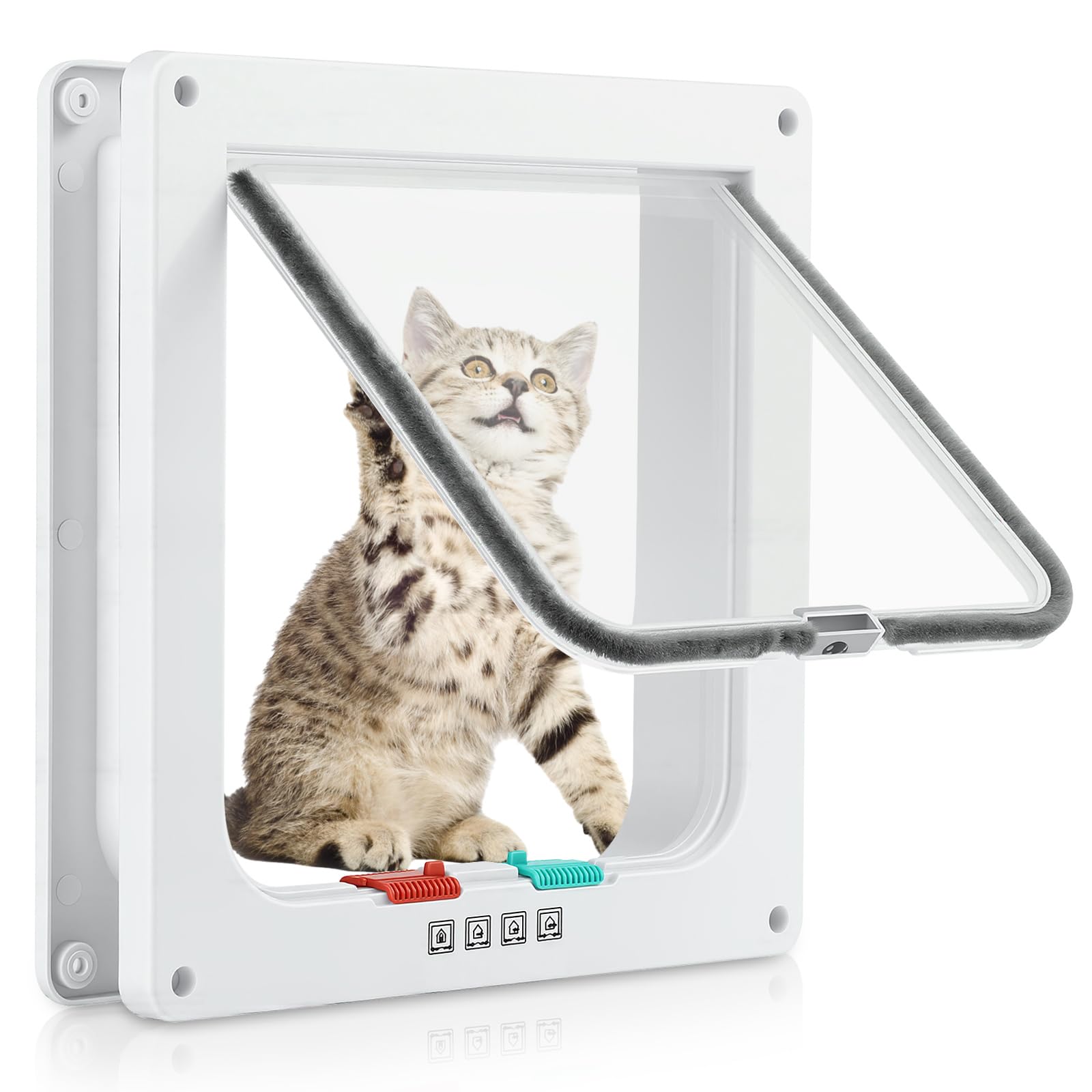 Photo 1 of Cat Door for Interior Exterior Door (Outer Size 9.8" x 9.3"), 4-Way Locking Flap for Cats & Dogs(Circumference < 23"), Weatherproof Pet Door, White, ABS Material (L)