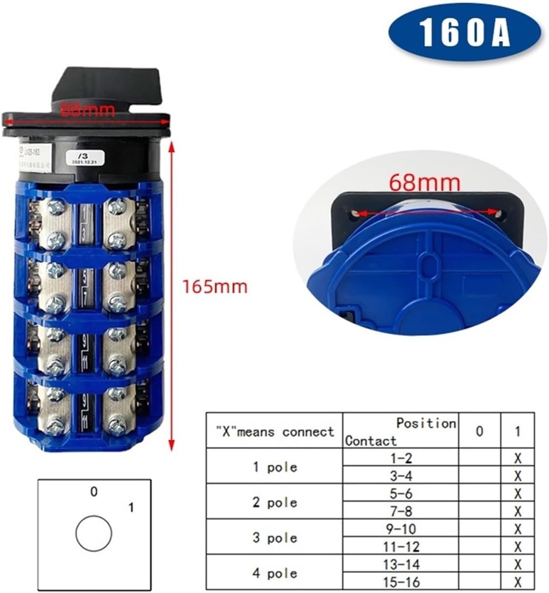 LW26-160A Cam Switch Two/Three Positions Rotary Changeover Power Control LW28 YMW26(4P 16Terminals-01)