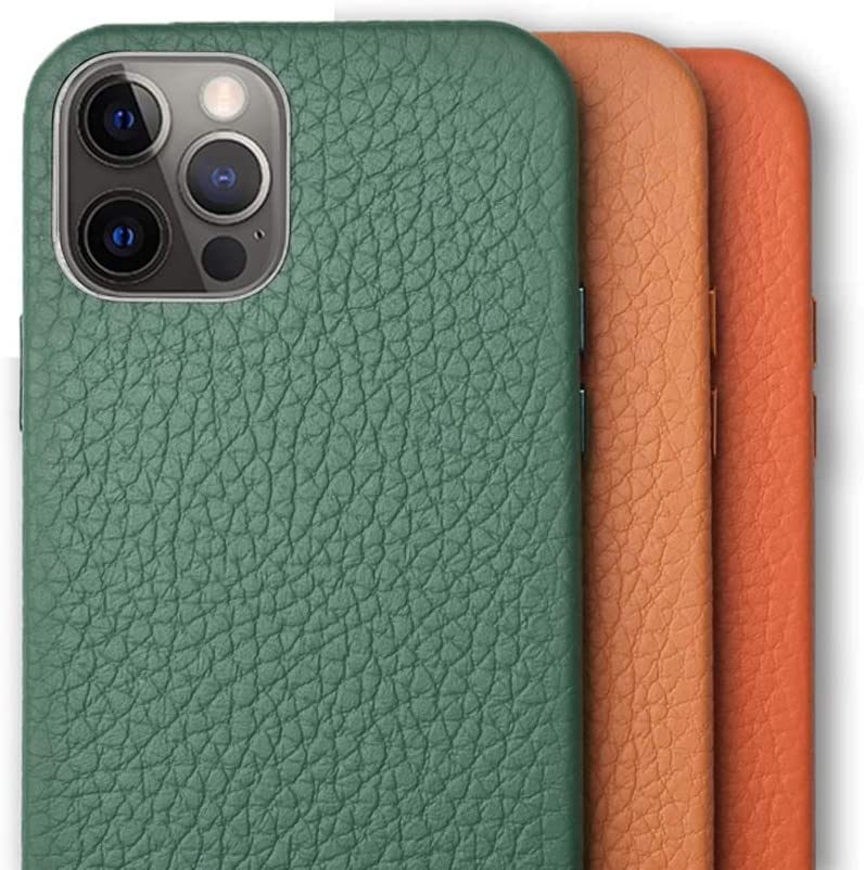 Funda iPhone 12 de cuero naranja antichoque de 6.1 pulgadas carcasa resistente a arañazos 2020 6