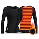 Heated Thermal Tops for Men Women Electric Heating Thermal Shirts Long Sleeves Underwear Fleece Lined for Cold Weather (Women, Black, L)