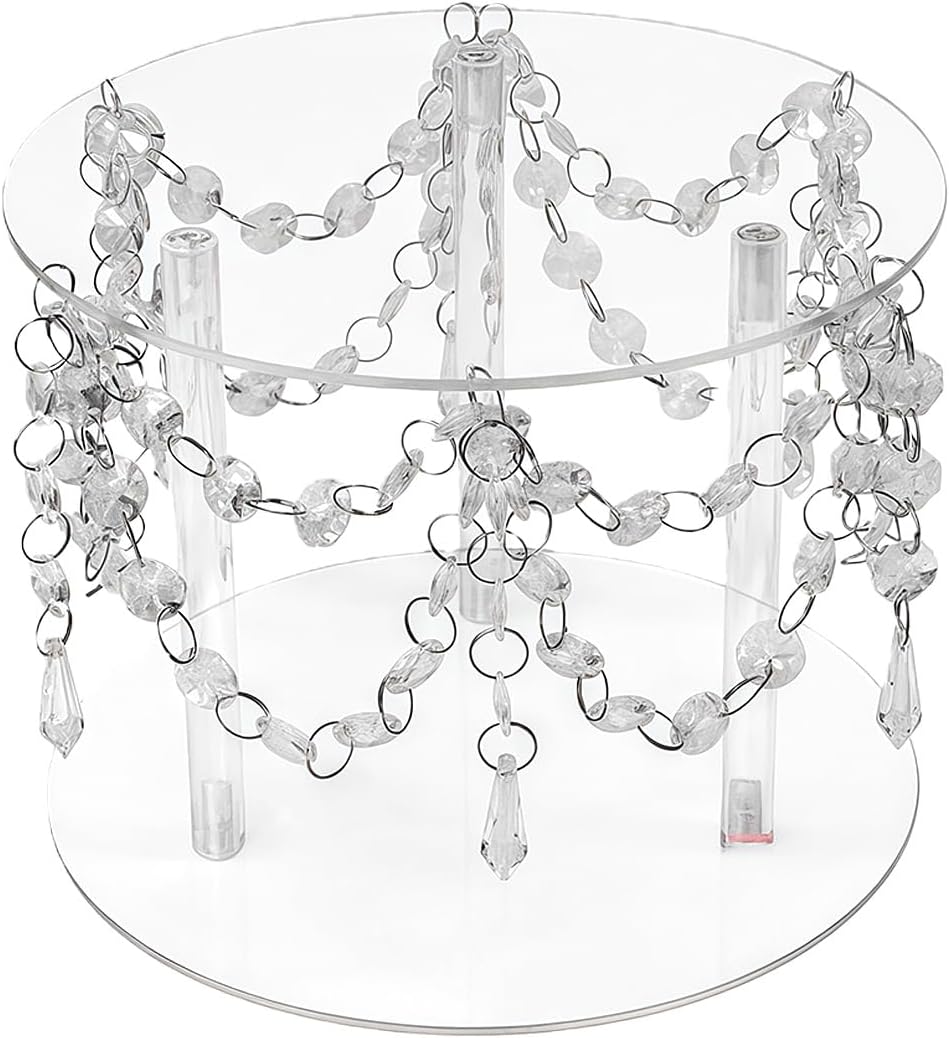 Shatter Clear Acrylic Cake Stand with Crystal Beads for Displaying Dessert At Parties Event and Celebration Acrylic Cake Stand