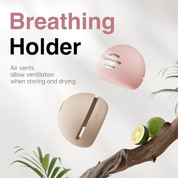 COOL-ANGLE Silicone Makeup Brush Holder And Beauty Sponge Case, Travel Makeup Brush Case With Magnetic Closure, Makeup Sponge Holder 2 In 1 Stand Storage For Quick Drying White
