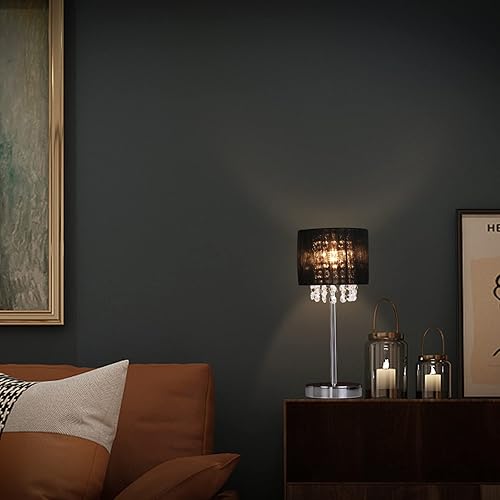 Miniatura 6 de KUNJOULAM Lámpara de mesa de noche de cristal moderna lámpara de mesa de noche con pantalla de tela base negra para dormitorio sala de estar oficina