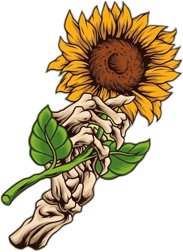 Skull Hand Holding Sunflower Vinyl Sticker Decal 5x5 inches Sugar Skull Stickers for Car Truck Window Bumper and Any Smooth Surface