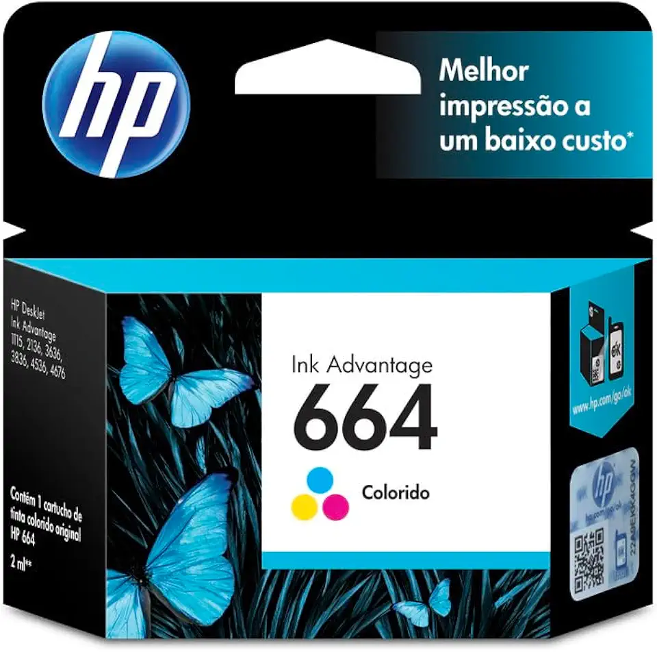 Cartucho de Tinta HP 664 Colorido Original (F6V28AB) Para Impressora Deskjet 2136, 2676, 3776, 5076, 5276