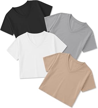 4 Pack Teen Girls Athletic Crop Tops | Workout Tees, Summer, Short Sleeve Tops, Loose Fit, Breathable, Soft, Trendy, Activewear, Gym, School, Casual, Ages 5-14