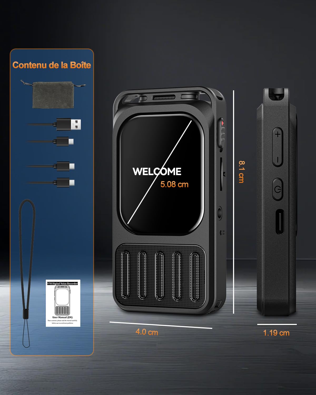 Enregistreur Vocal avec Écran Tactile 2" et Bluetooth, XIXITPY 3072Kbps HD Dictaphone avec Autonomie 100H, Réduction du Bruit, MP3, Activation Vocale pour Cours, Réunions, Entretiens