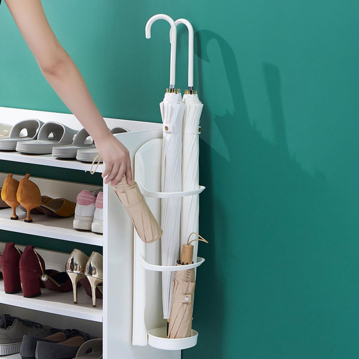 Foldable Wall-Mounted Umbrella Stand Abs Plastic Umbrella Rack Space-Saving Holder for Home Hotel Entryway Use and Easy to Install