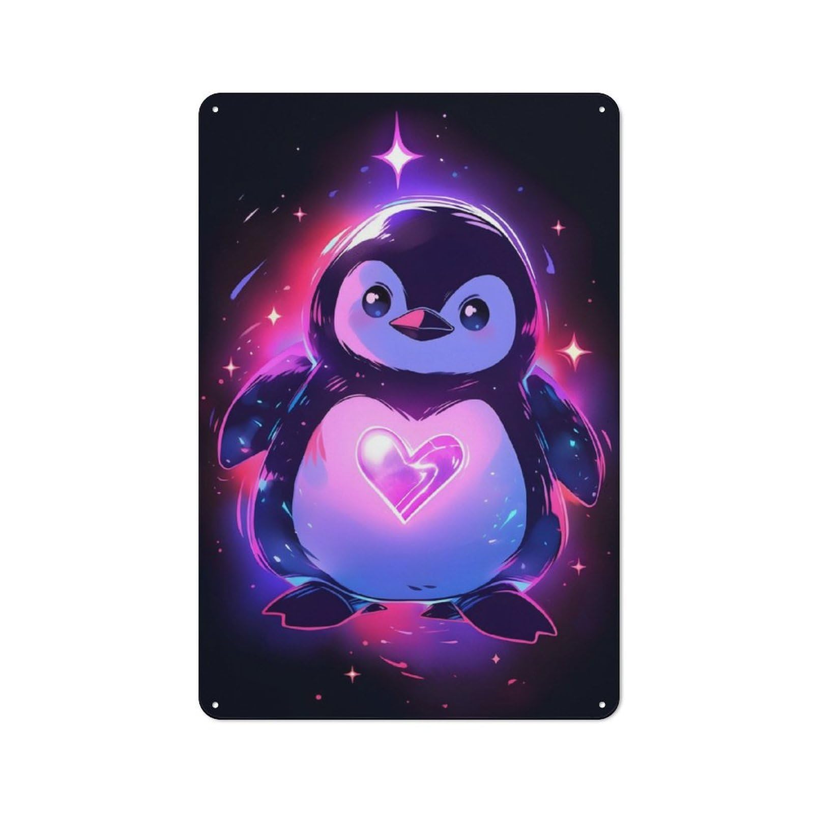 Junmoney Space Penguin Lovers Tin Wall Plaque 30X20cm With For Guest Room Or Hallway, For Garage, Workshop And Man Cave Decoration