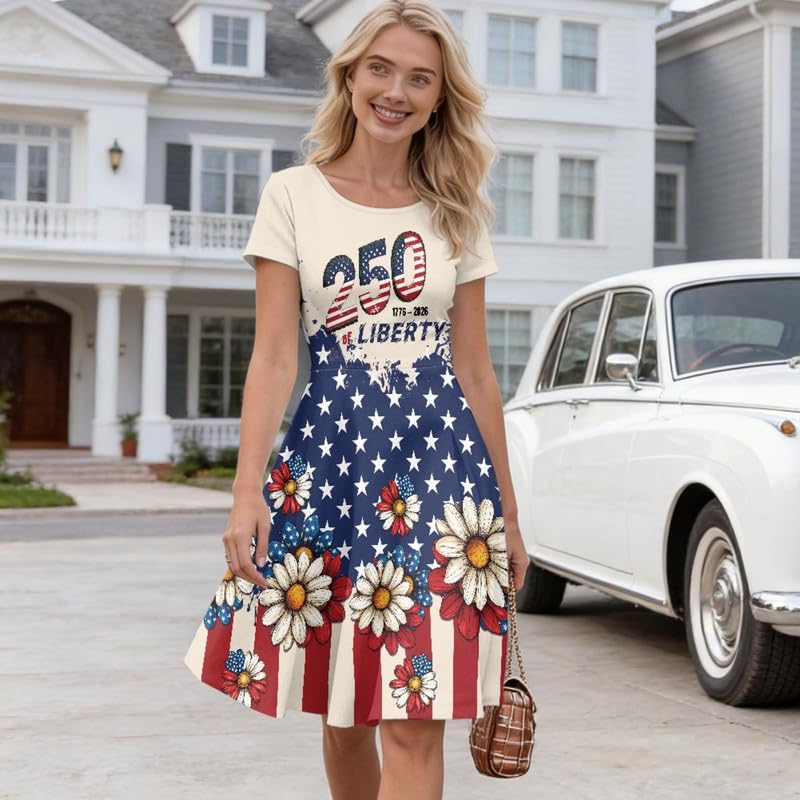 Image of Irisjudy T Shirt Dress for Women Short Sleeve Girls Short Sleeve Dress Plus Size, O Neck Knee Length Midi Dress for Ladies