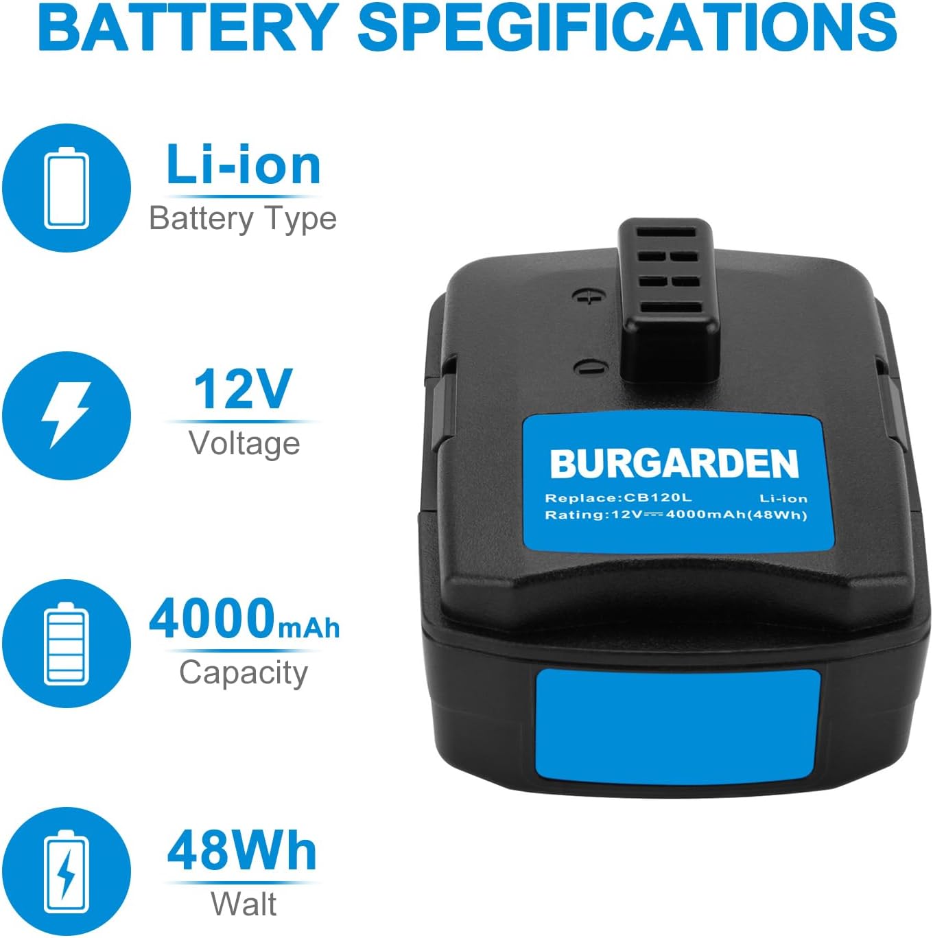 2 Pack 12V 4000mAh Lithium Battery Compatible with RYOBI CB120L CB121L HJP002 HJP003 BPL-1220 CS-1201 130503001 130503005 (NOT for CB120N)