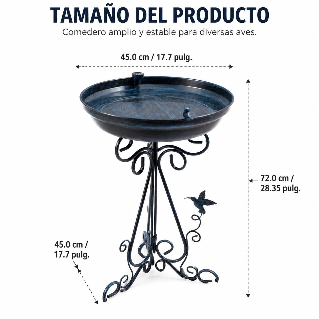 Vogeltränke Gartendeko, Dunkelblaue Metall Vogeltränke mit Ständer, 1000ml Vogelbad für Wildvögel, 45cm Ornate Gartenstecker Stehend